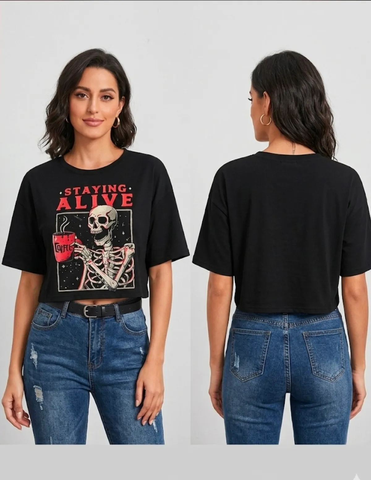 Vibe Skeleton Coffee Graphic Crop Tee - Size 2XL