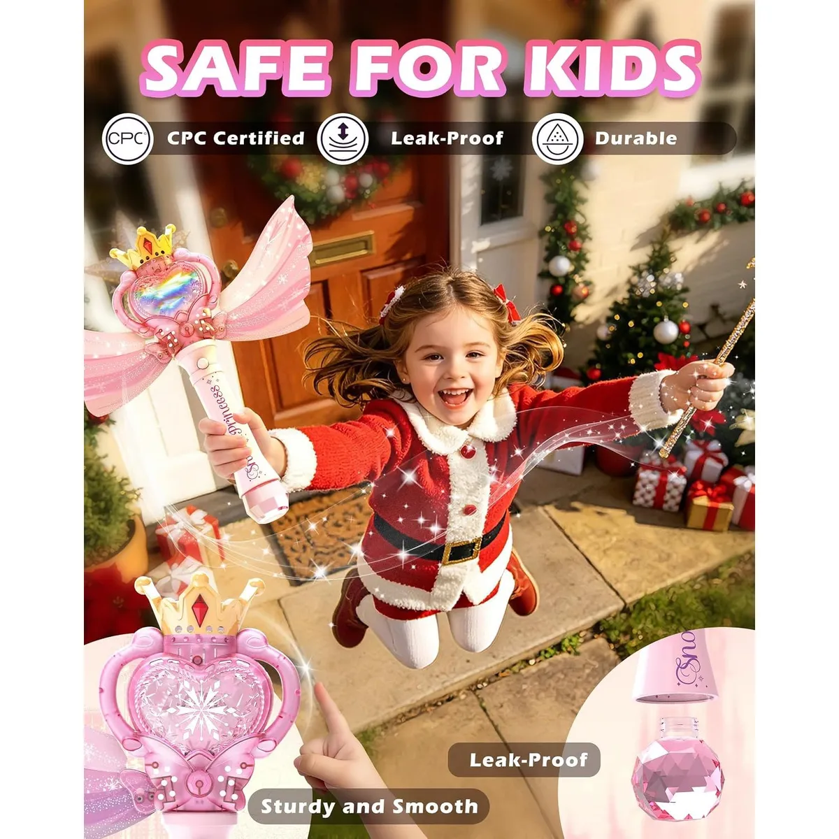Princess Light Up Bubble Wand with Music, Fairy Wing Toy for Girls, Includes Bubble Solution, Perfect Birthday Gift for Outdoor Play and Parties