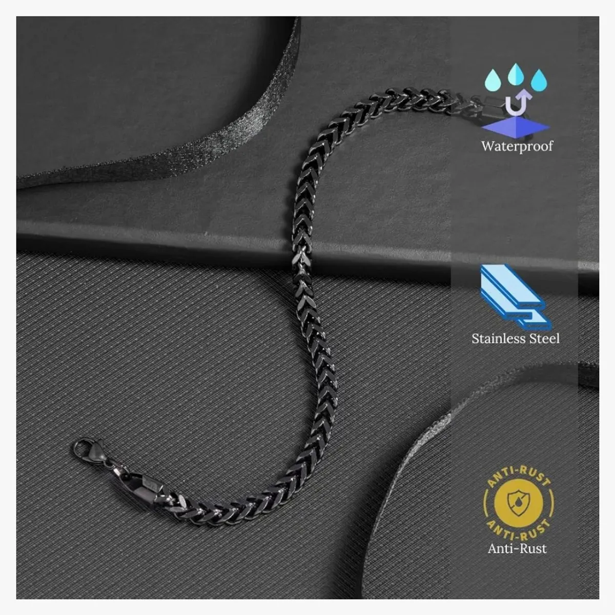 Black Chunky Link Stainless Steel Bracelet For Men (9 Inch)