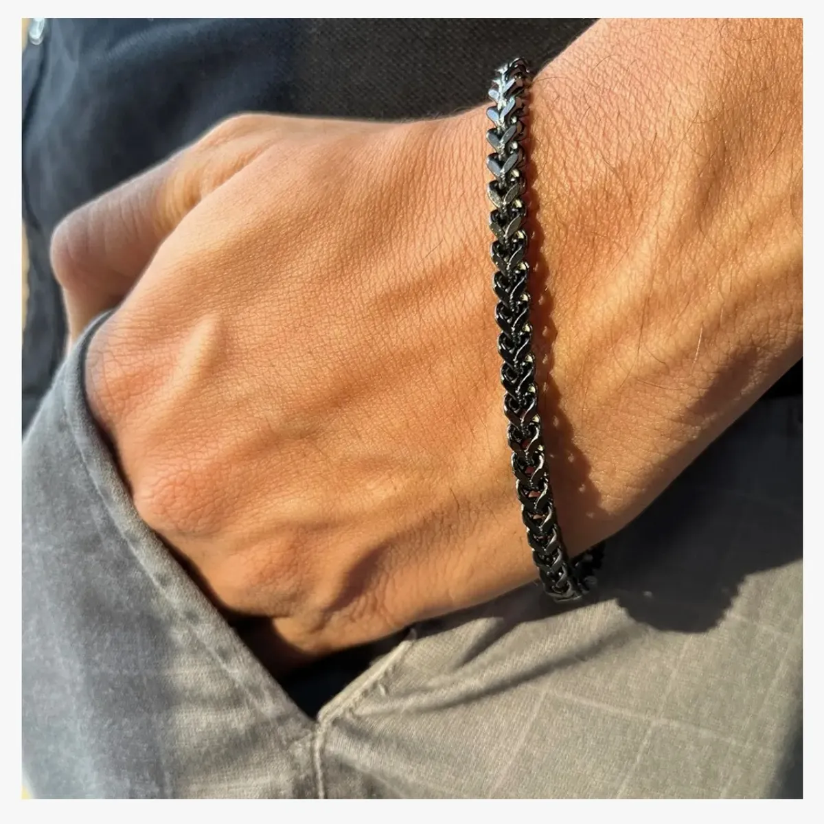 Black Chunky Link Stainless Steel Bracelet For Men (9 Inch)