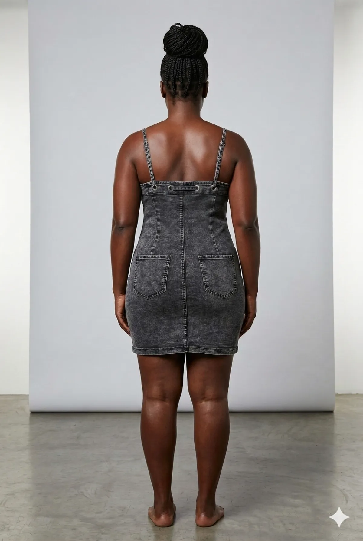 Women's Grey Summer Denim Dress With  A Fitted Waist And Mid-Length Design - Size L