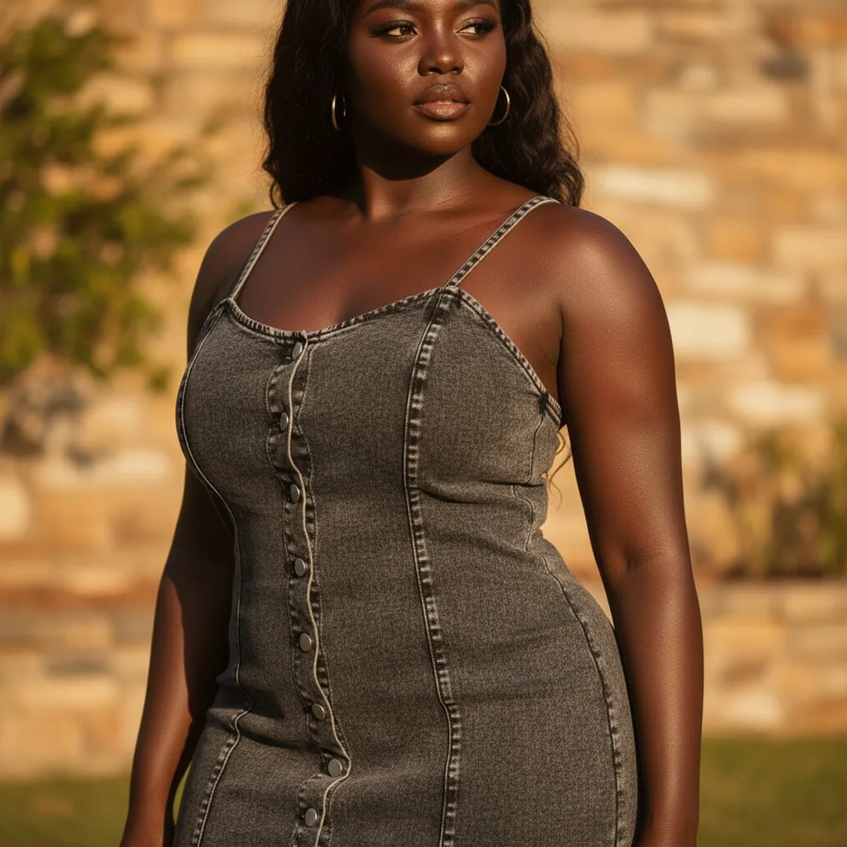 Women's Grey Summer Denim Dress With  A Fitted Waist And Mid-Length Design - Size L