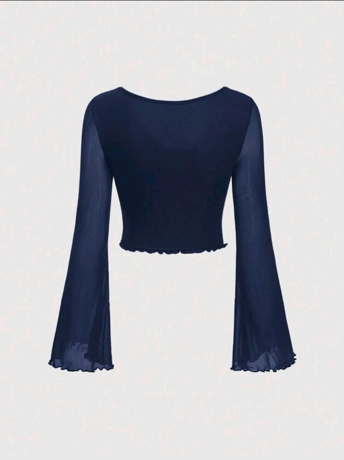 Bow 2 In 1 Women's Solid Color Tie Front Bell Sleeve Crop Tee - Size S
