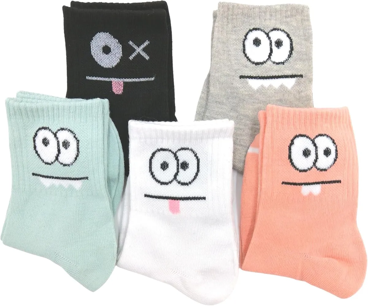 5 Pairs Generic Funny Face Crew Socks