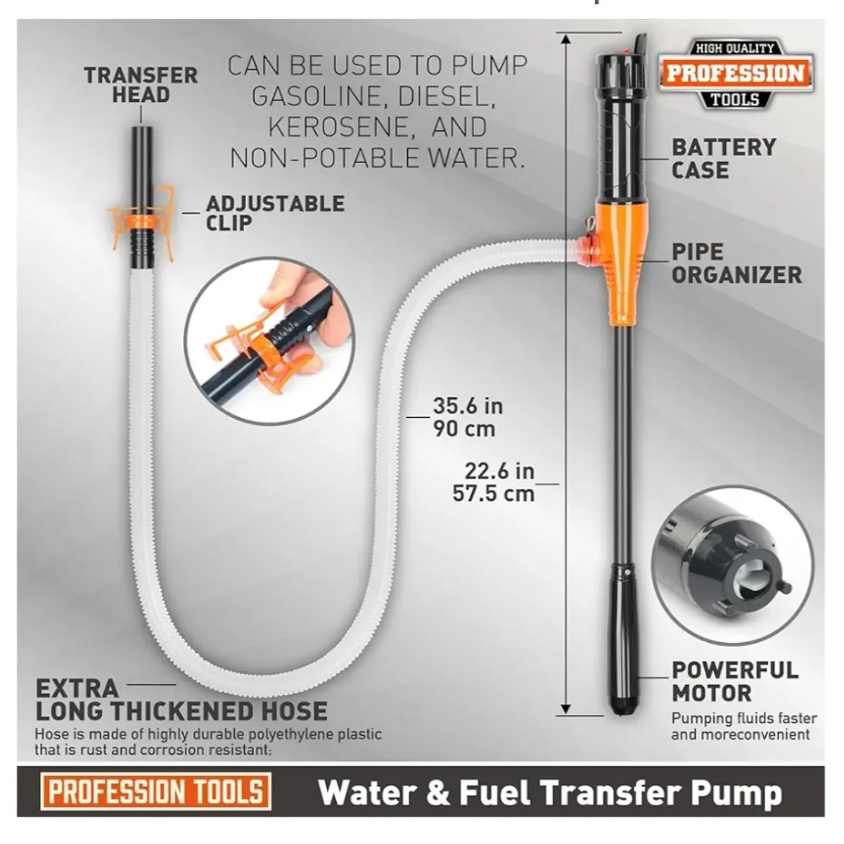 Amartisan Portable Fuel Pump - Battery Powered Gas & Diesel Transfer - 2.6 GPM Multi-Use Siphon