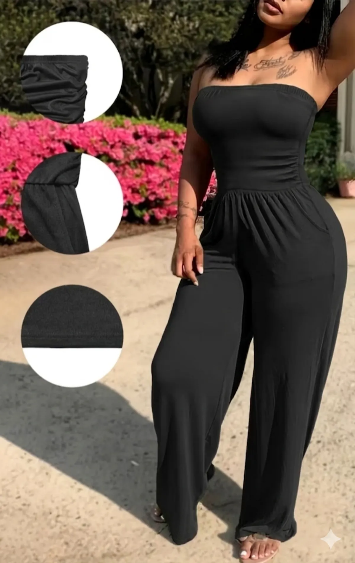 Fashionable And Comfortable Stretch High-End Tank Top With Double Pockets And Solid Women's Jumpsuit - Size 3XL