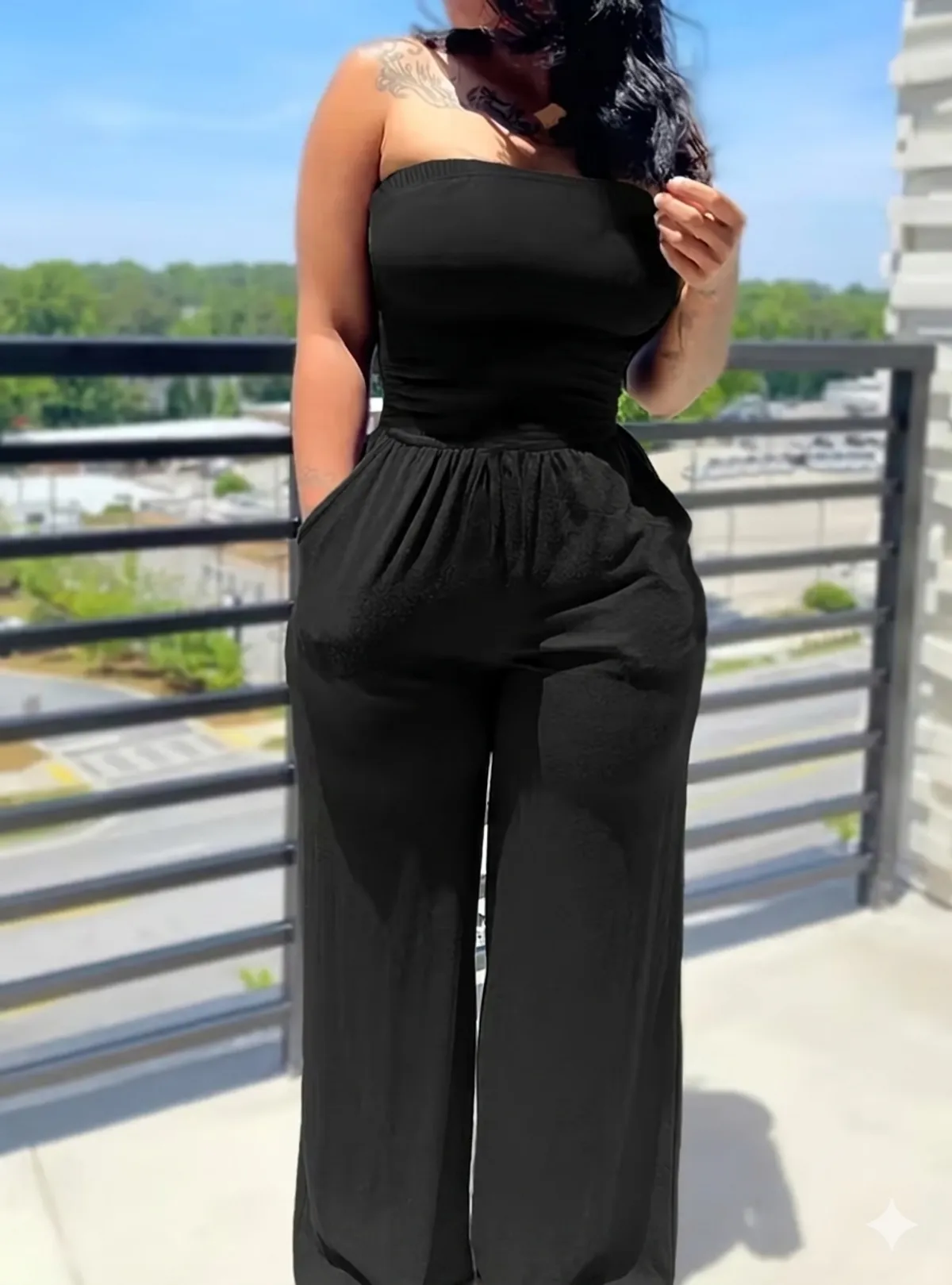 Fashionable And Comfortable Stretch High-End Tank Top With Double Pockets And Solid Women's Jumpsuit - Size 3XL