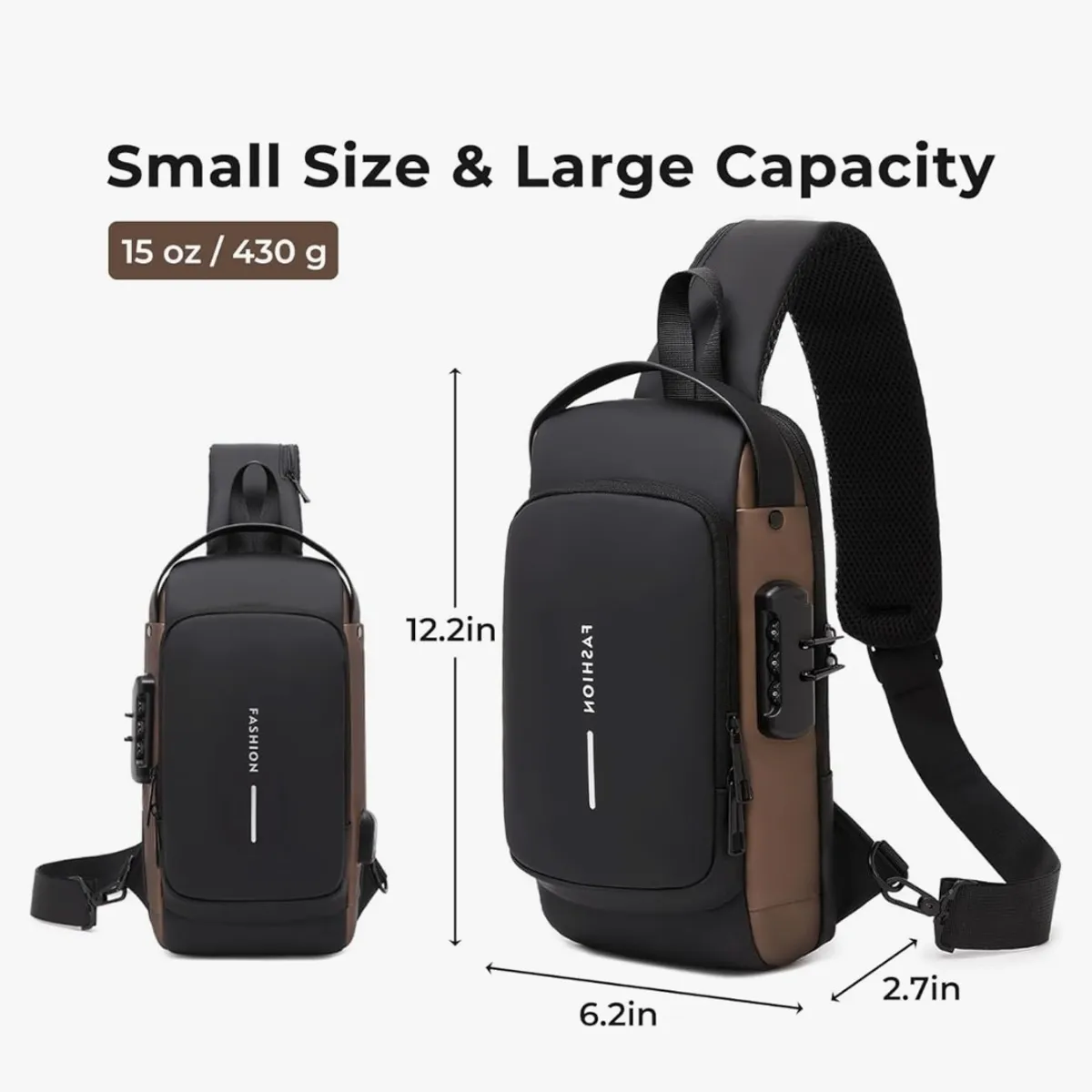USB Charging Sport Sling Anti-theft Shoulder Bag - Black Gold