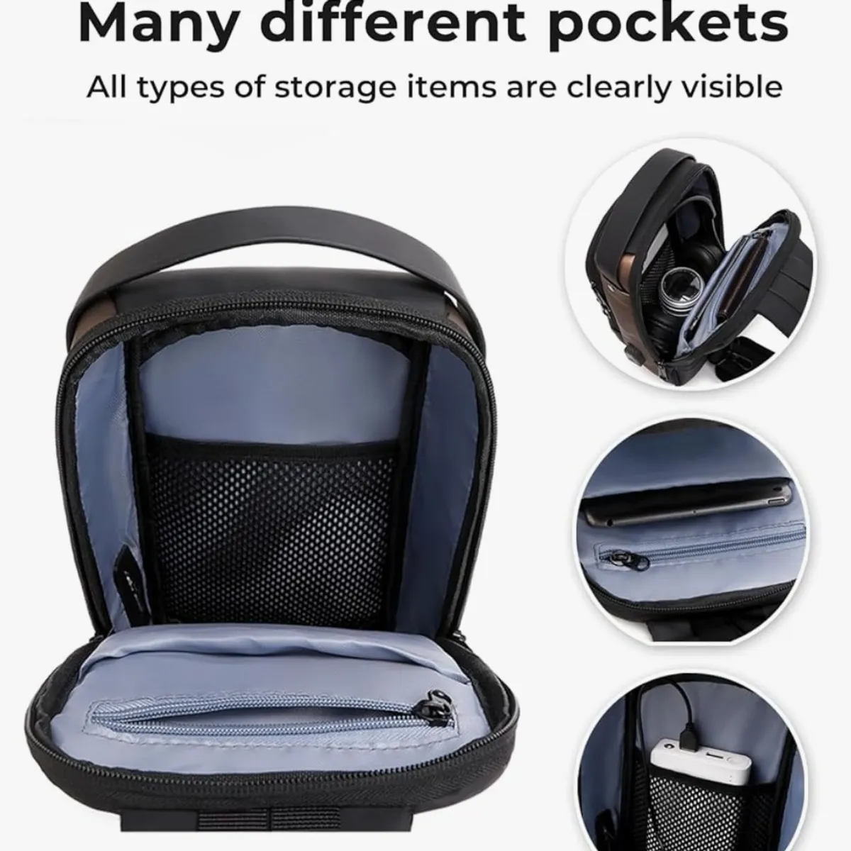 USB Charging Sport Sling Anti-theft Shoulder Bag - Black Gold