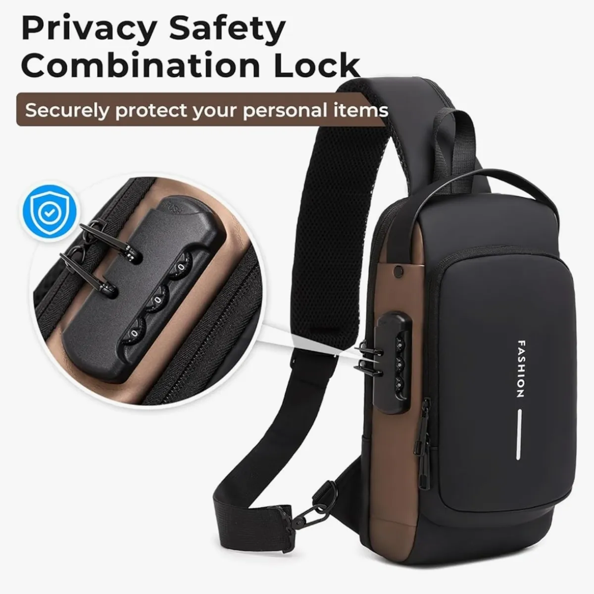 USB Charging Sport Sling Anti-theft Shoulder Bag - Black Gold