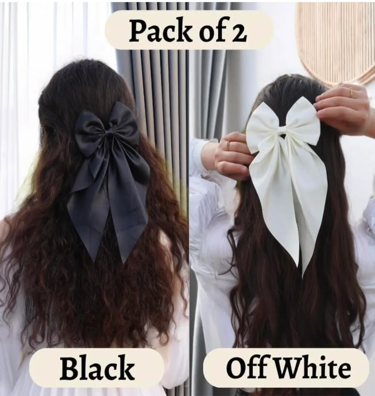 Black And Off White - Hair Bows For Women