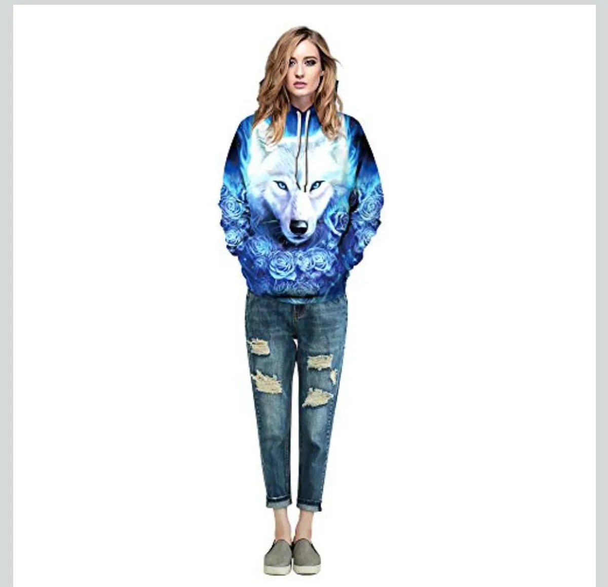 Azuki Unisex Fashion 3D Digital Printed Pullover Wolf Hoodies-Size S