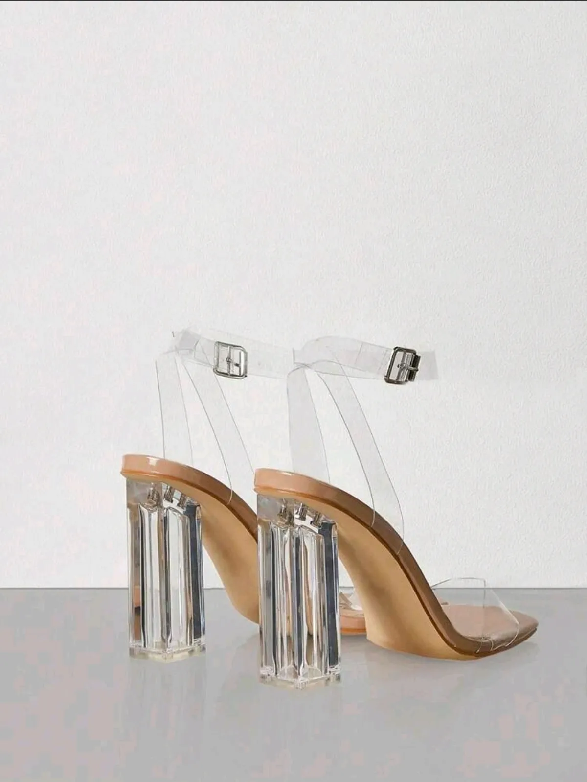 Fashion Clear Sandals For Women, Clear Chunky Heeled Ankle Strap Sandals - Size 8