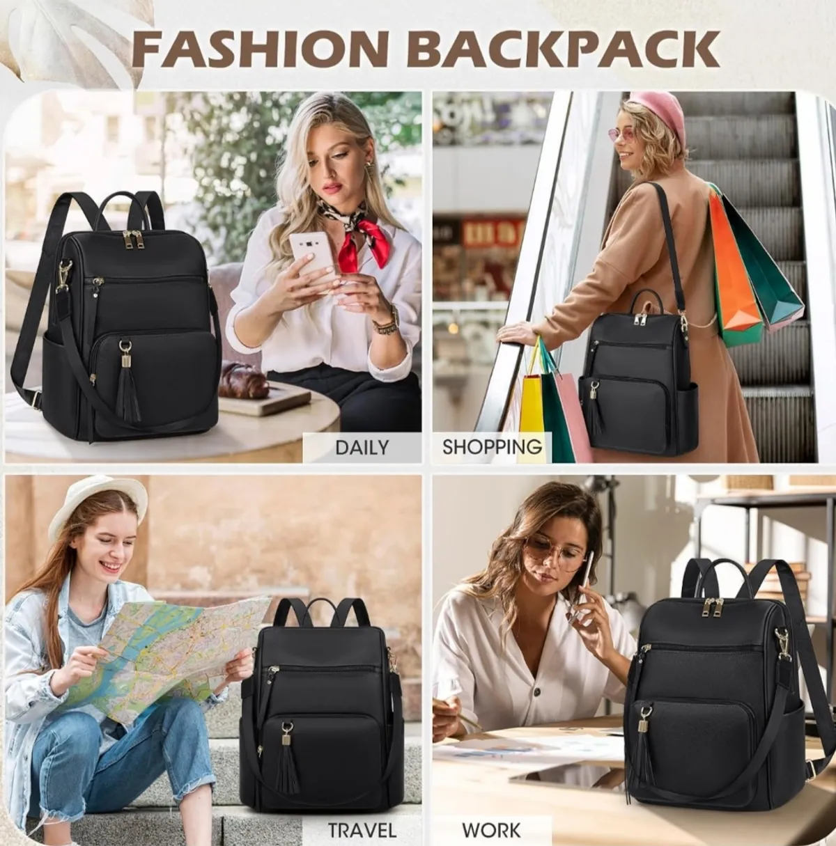 RAINSMORE Backpack For Women Leather Travel Backpack Small Backpack Shoulder Bag