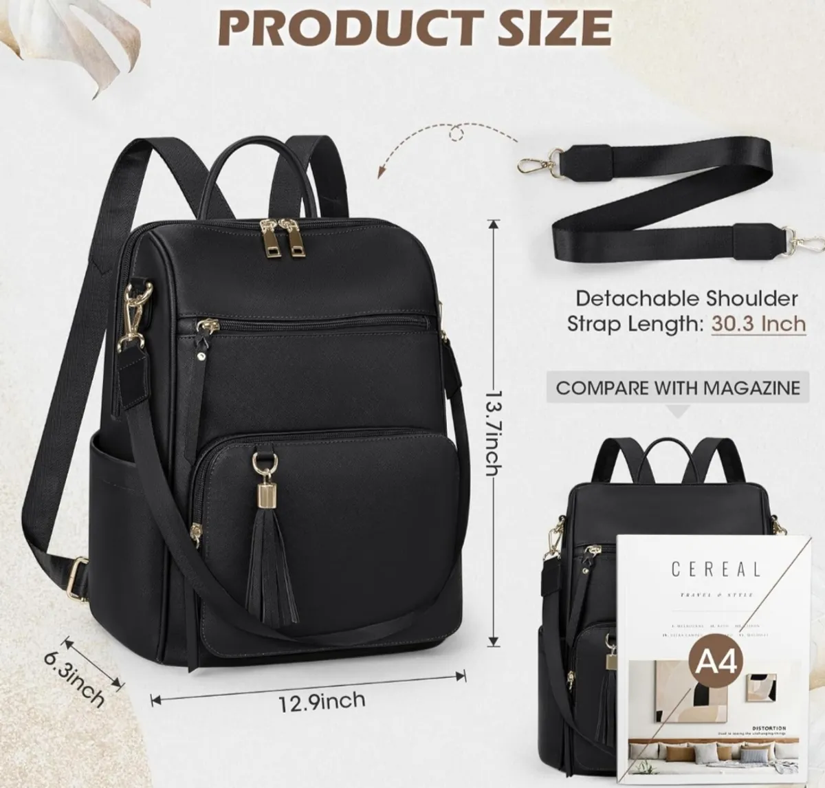 RAINSMORE Backpack For Women Leather Travel Backpack Small Backpack Shoulder Bag
