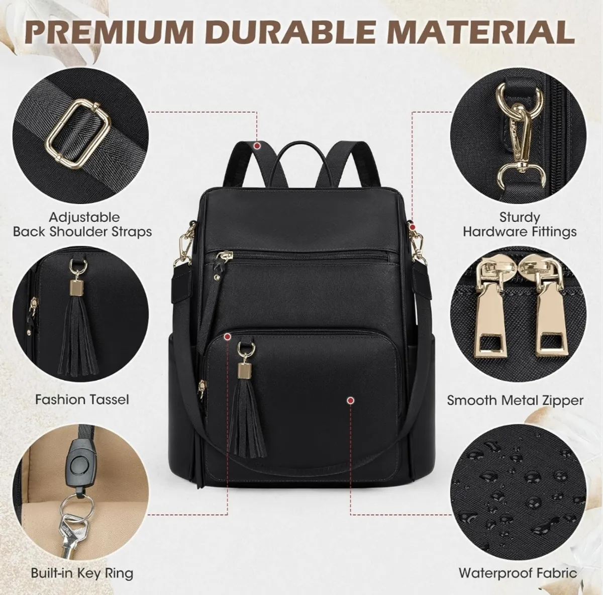 RAINSMORE Backpack For Women Leather Travel Backpack Small Backpack Shoulder Bag