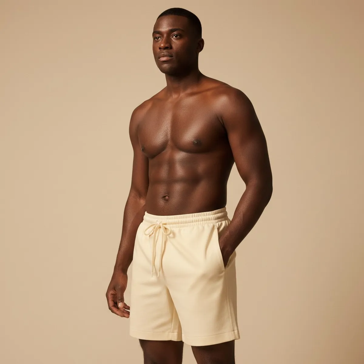 Mens Shorts With Elastic Waistband Featuring Adjustable Front Drawstring And Back Pocket - Size L