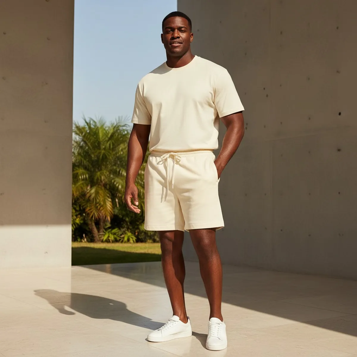 Mens Shorts With Elastic Waistband Featuring Adjustable Front Drawstring And Back Pocket - Size L