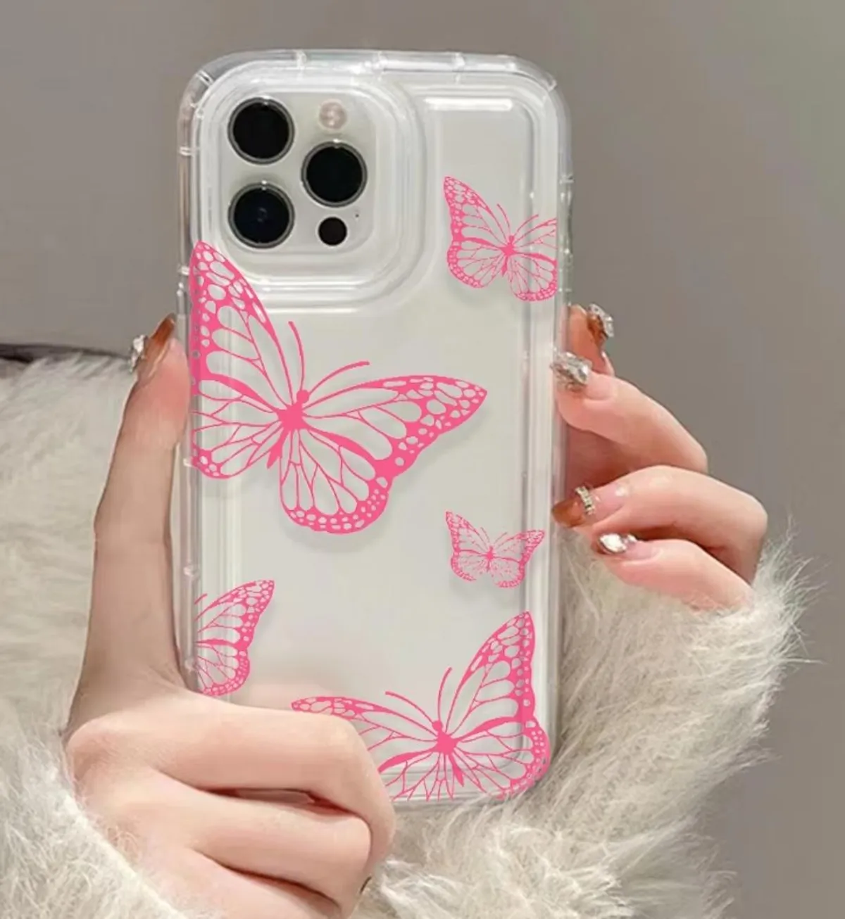 Clear Butterfly Phone Case for iPhone - iPhone 13 Pro Max, Pink Butterflies