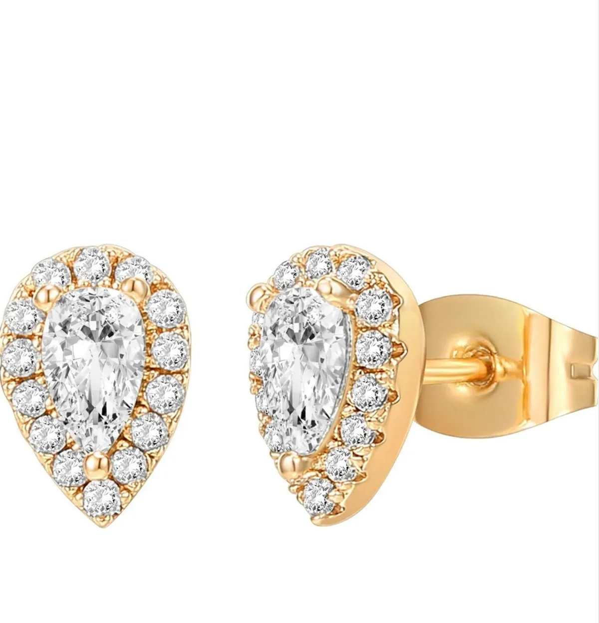 Gold Plated 925 Sterling Post Brilliant Round Faux Diamond Halo Earrings
