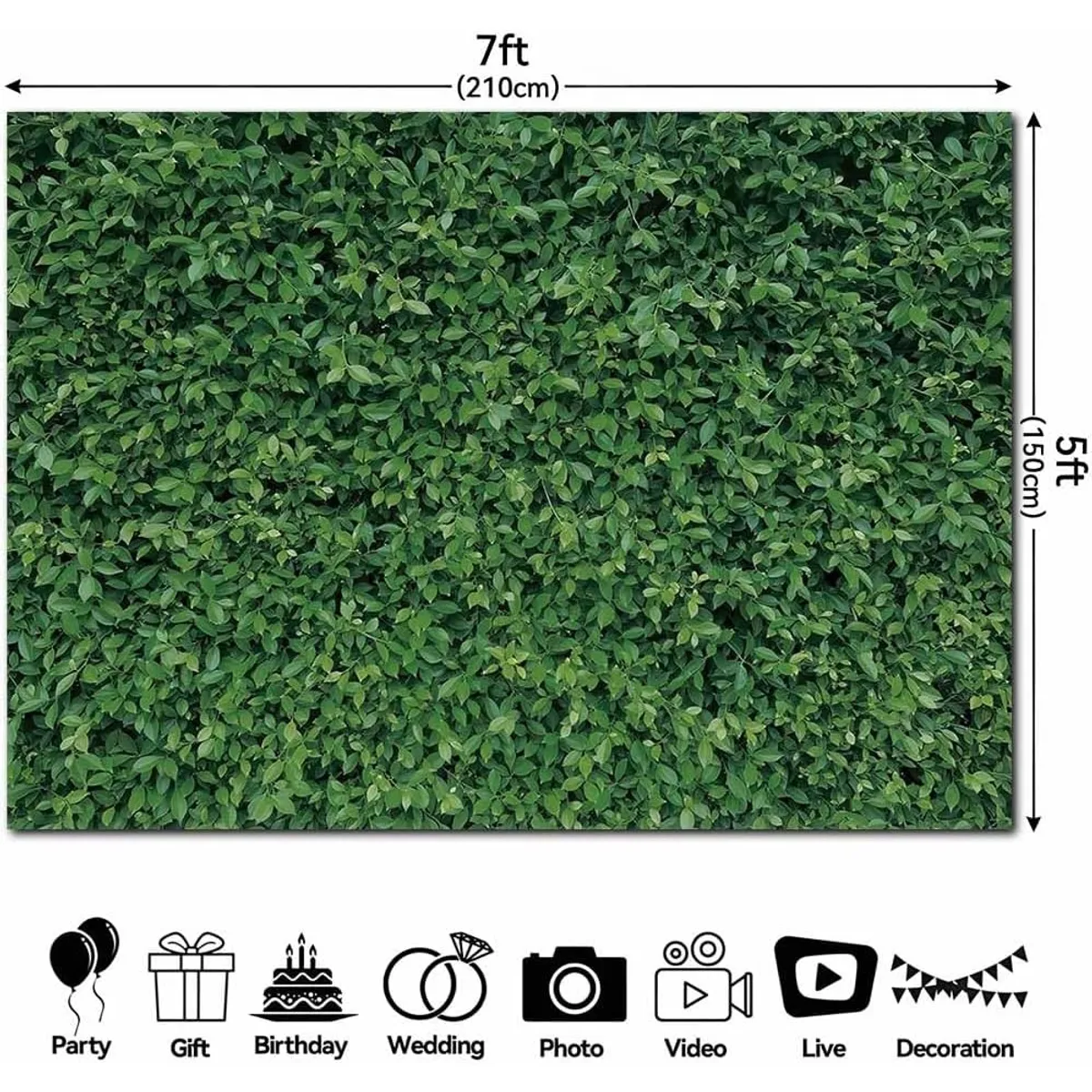 7x5 Feet Green Leaves Backdrop, Lush Hedge Wall Photography Background, Polyester Jungle Safari Party Decor for Weddings, Baby Showers, Birthdays, Studio Props