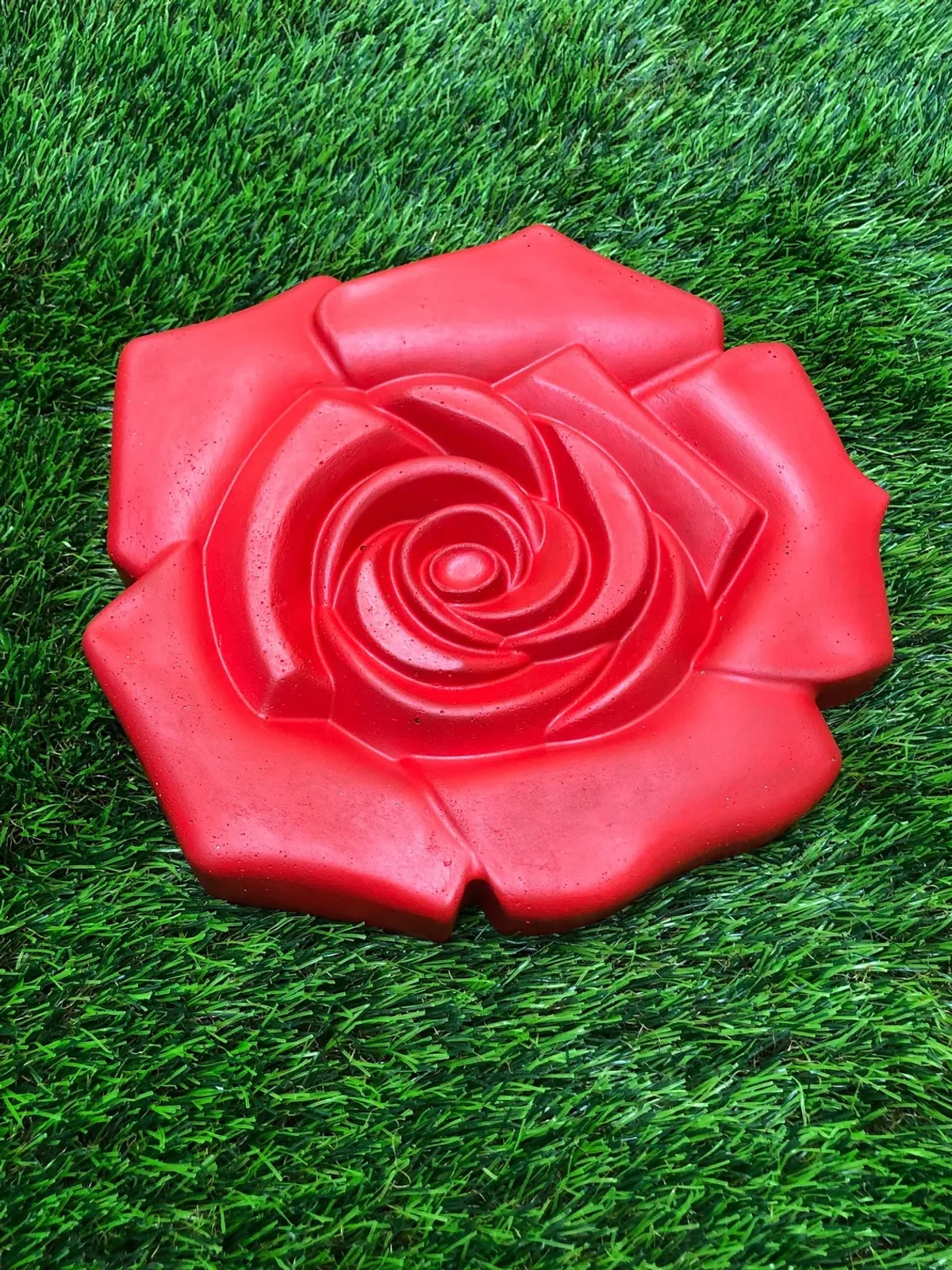 Handmade Red Concrete Rose Stepping Stone, Garden Decor (11.5 inch)