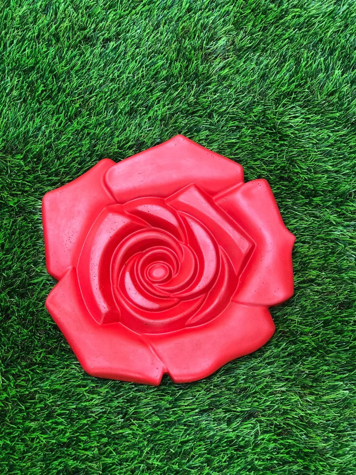 Handmade Red Concrete Rose Stepping Stone, Garden Decor (11.5 inch)
