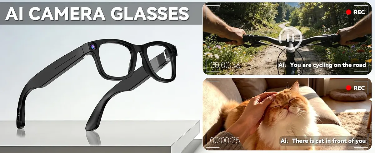 AI Smart Glasses with Camera 8MP, 4K Video, Bluetooth Ai Glasses for Men Women