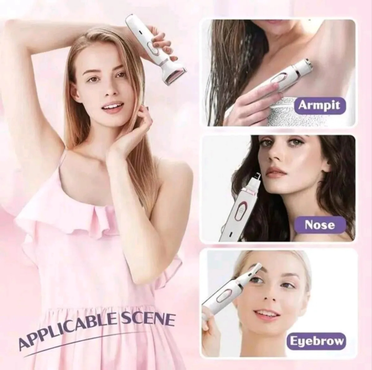 4-In-1 Women's Electric Shaver, Facial Hair Remover, Eyebrow Trimmer, Bikini Trimmer, Portable Epilator, Long Battery Life