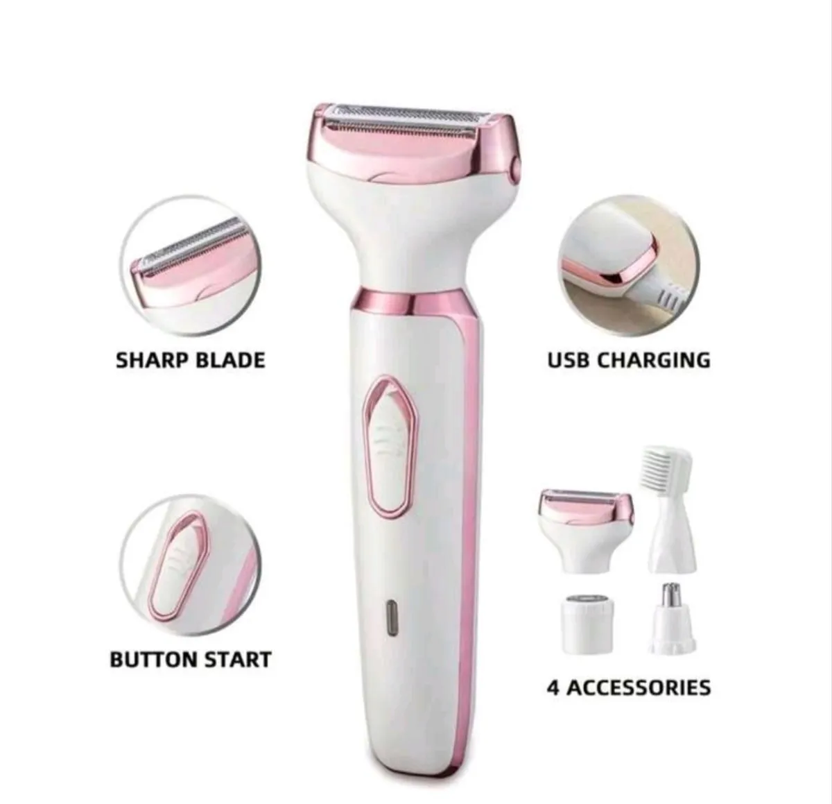 4-In-1 Women's Electric Shaver, Facial Hair Remover, Eyebrow Trimmer, Bikini Trimmer, Portable Epilator, Long Battery Life