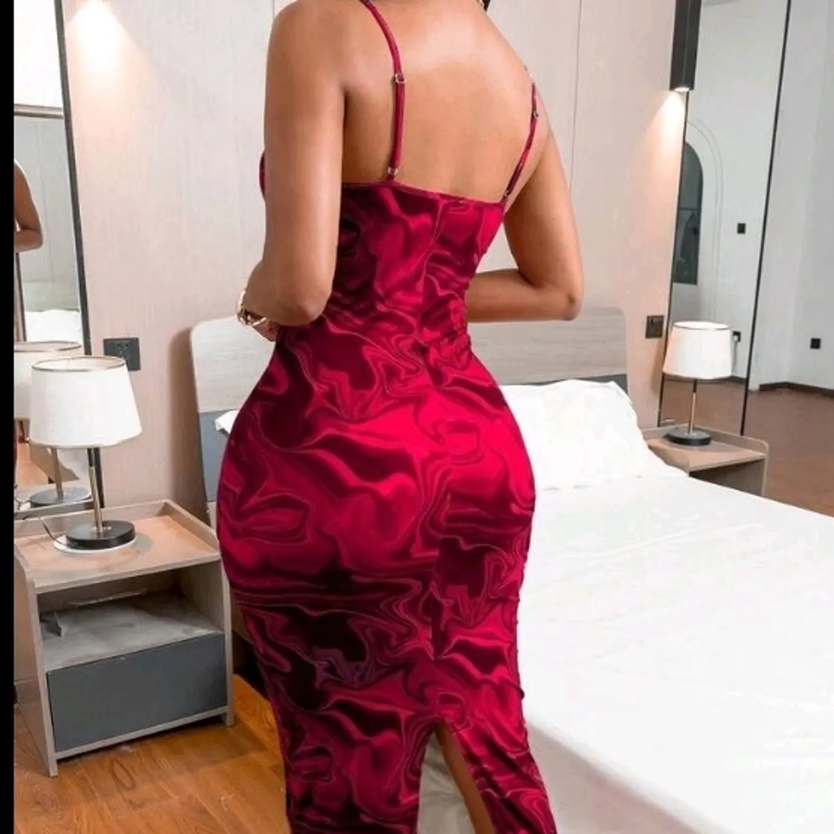 Women's Burgundy Spaghetti Strap Maxi Dress-Size XL