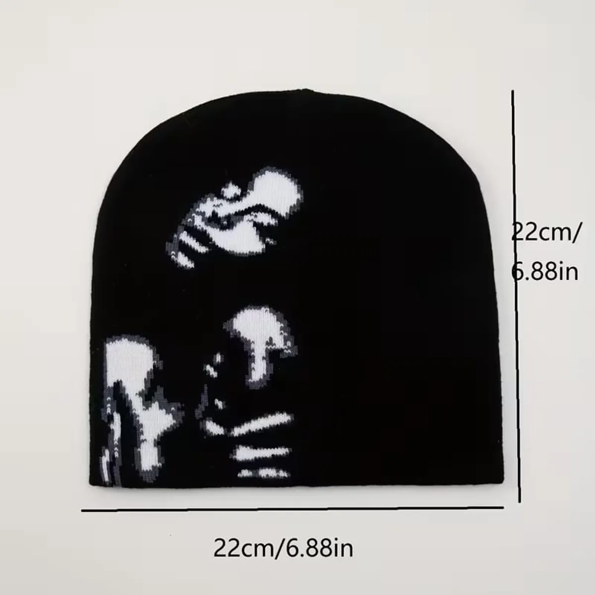 Women's Jacquard Beanie, Casual Fashion Black and White Skull Cap