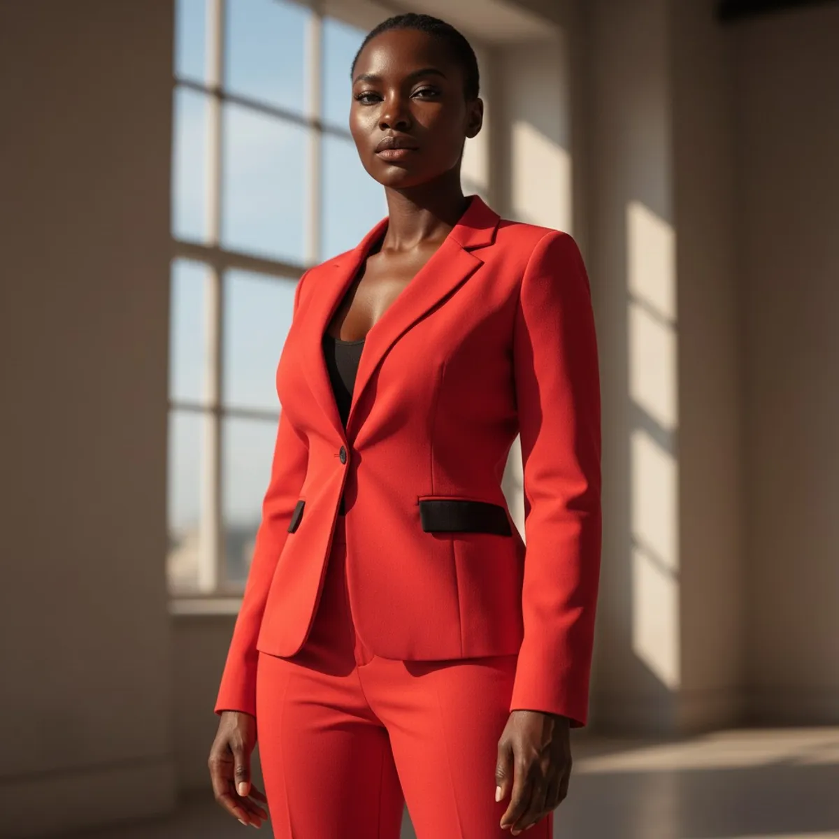 Women'S Suit 2-Piece Set Red Single Button Slim Blazer And Pants Set Business Casual Outfits - Size M
