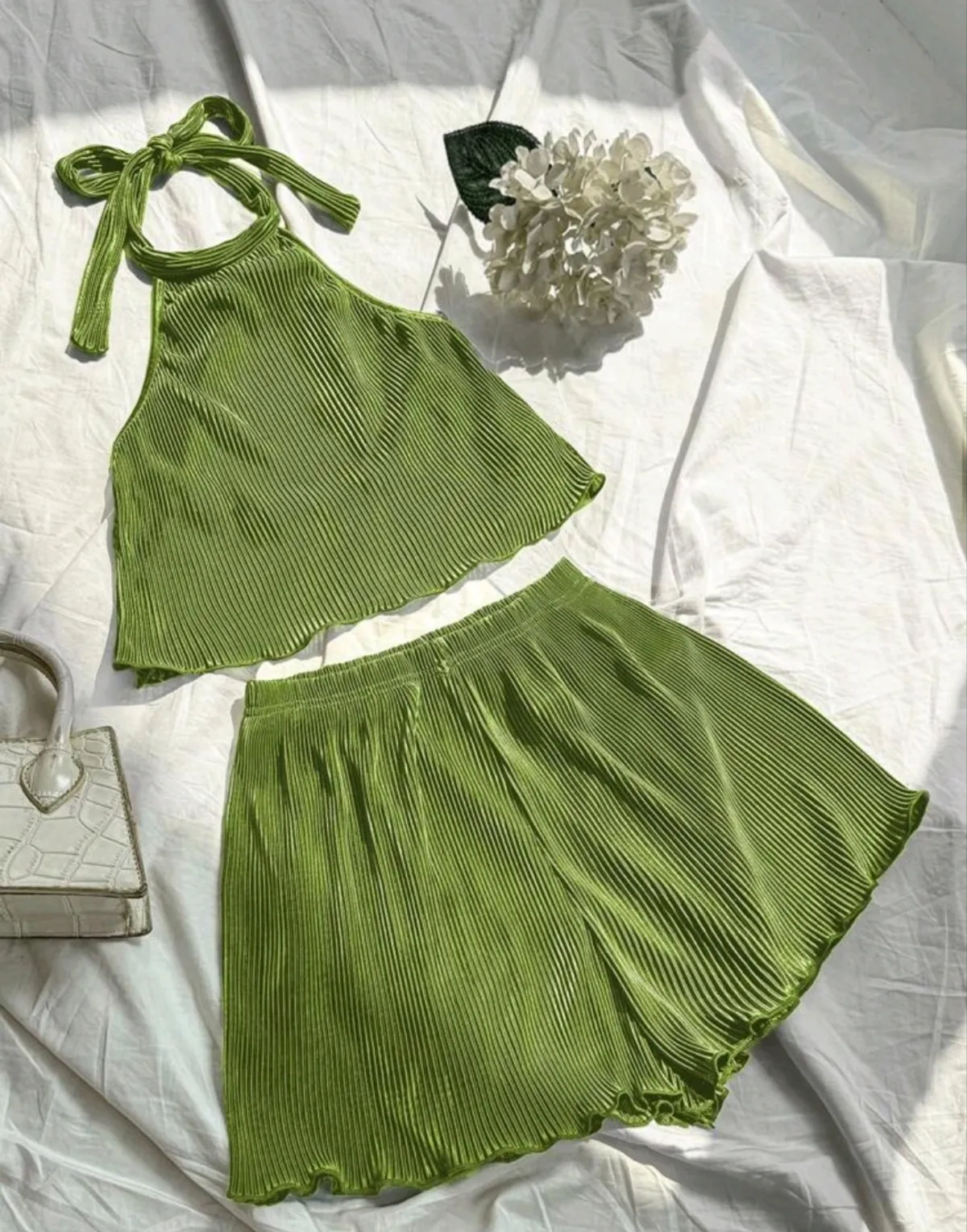 Unity Women's 2PCS Solid Color Halter Top & Mini Shorts Set - Size M