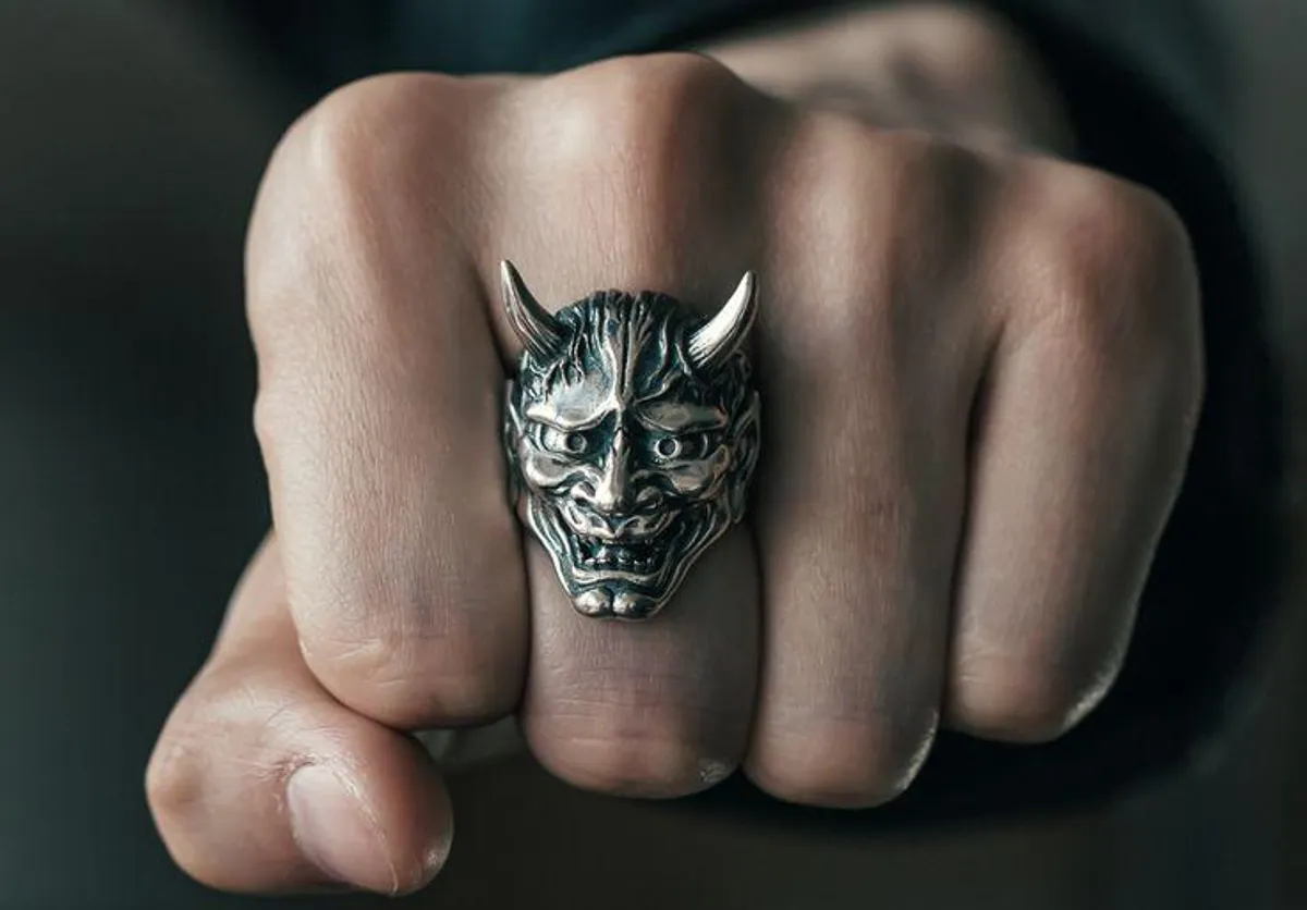 Retro Japanese Hannya Mask Ring, Adjustable