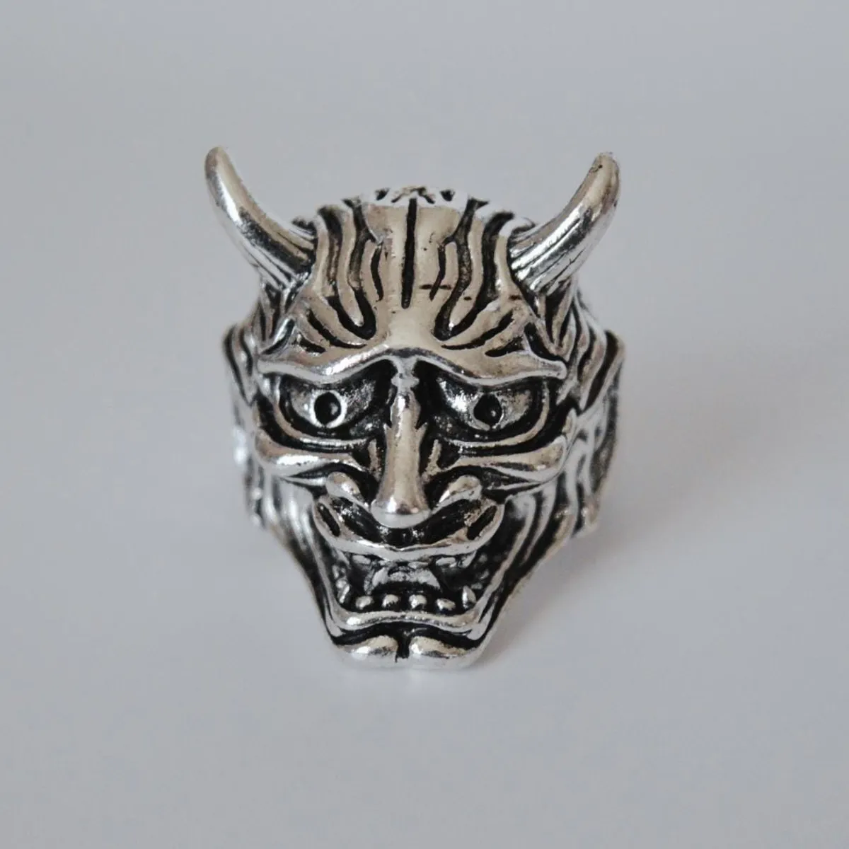 Retro Japanese Hannya Mask Ring, Adjustable