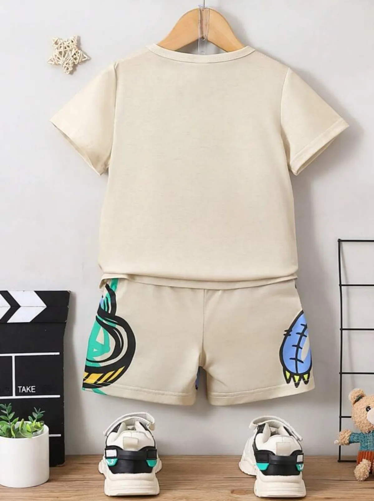 Cartoon Graphic T-Shirt for Young Boys With Shorts- Size 6Y