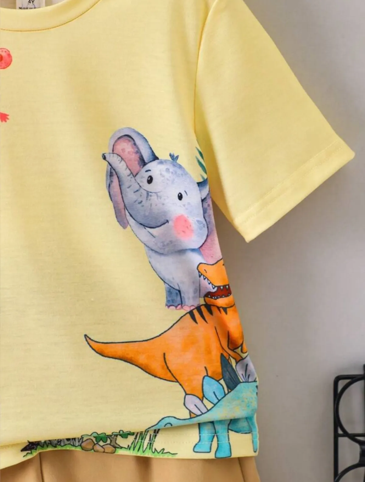 Cartoon Animal Print T-Shirt and Shorts Set for Boys/Girls - Size 6Y