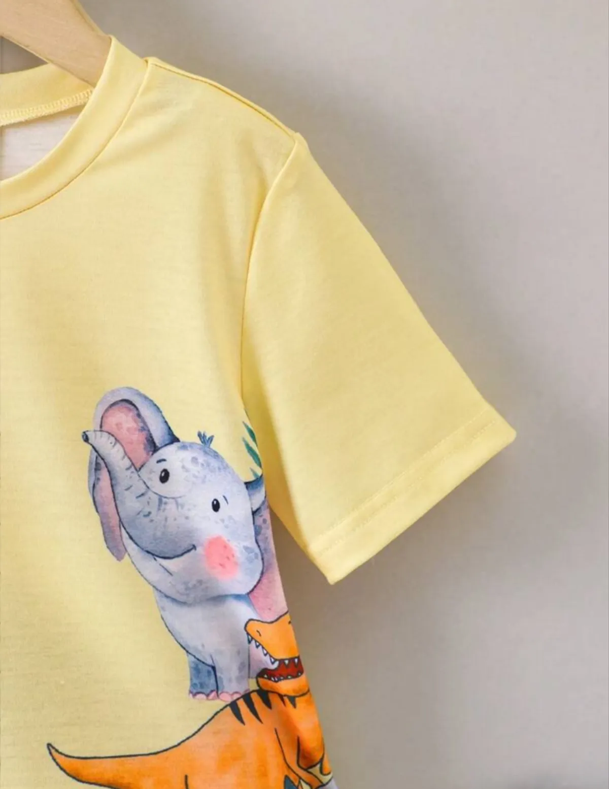 Cartoon Animal Print T-Shirt and Shorts Set for Boys/Girls - Size 6Y