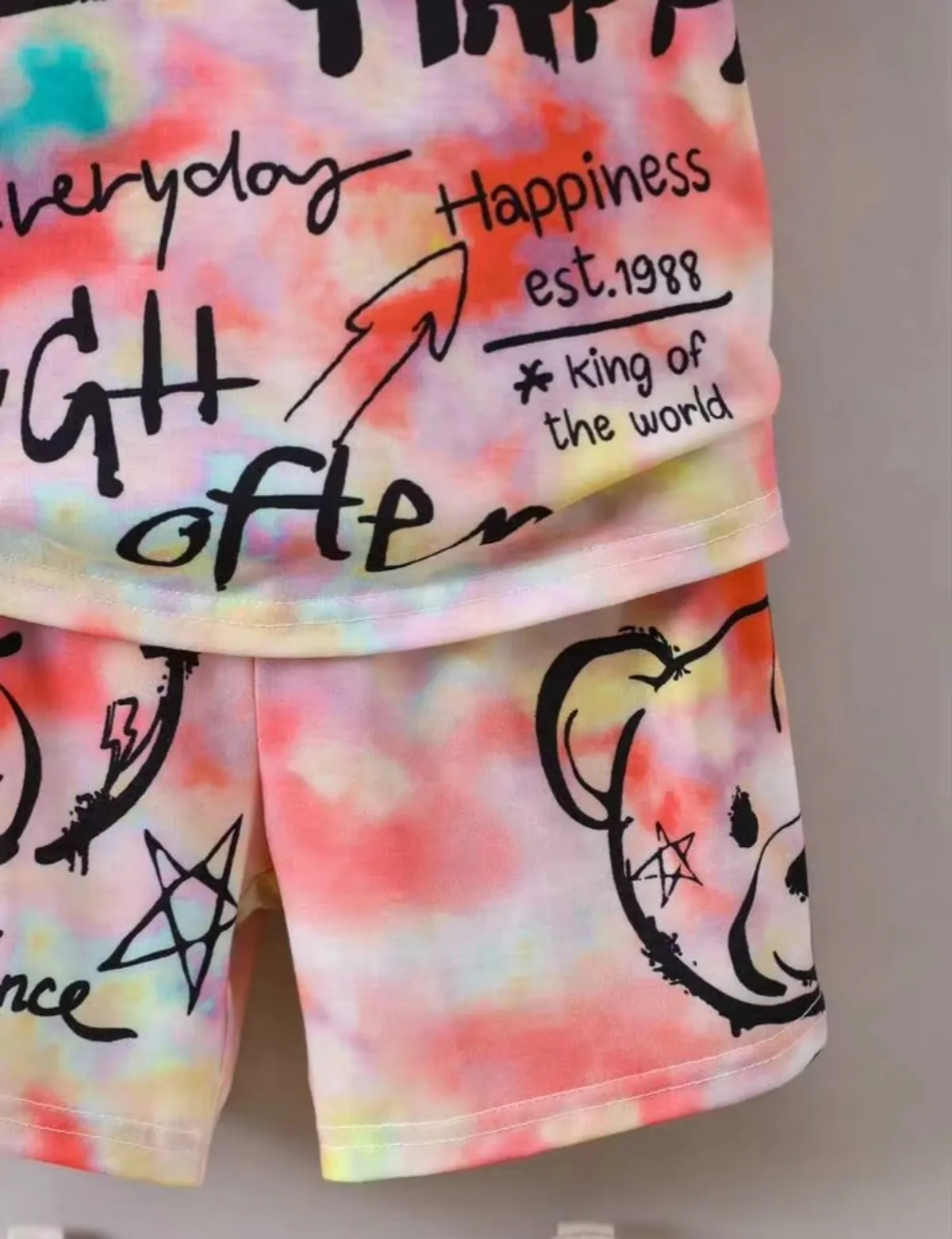 Young Boy Tie Dye Cartoon Graphic Tee & Shorts - Size 6Y
