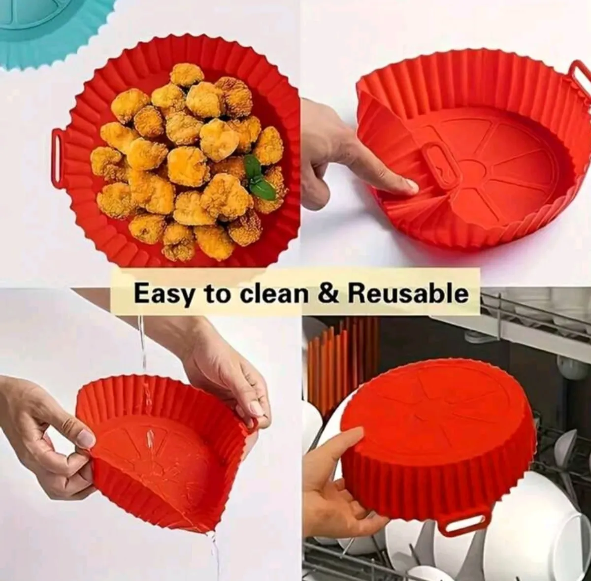 2PCS Air Fryer Baking Tray, Air Fryer Silicone Pot, Air Fryer Silicone Basket Bowl, Grill Tray Reusable Bowl Baking Non-Stick Mat Thickened Silicone Baking Tray Eid Mubarak, 8 Inch Reusable