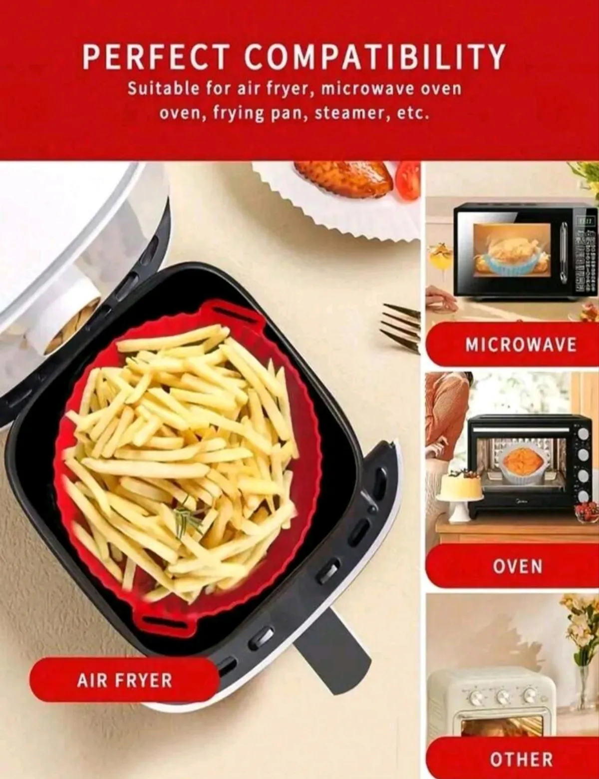 2PCS Air Fryer Baking Tray, Air Fryer Silicone Pot, Air Fryer Silicone Basket Bowl, Grill Tray Reusable Bowl Baking Non-Stick Mat Thickened Silicone Baking Tray Eid Mubarak, 8 Inch Reusable