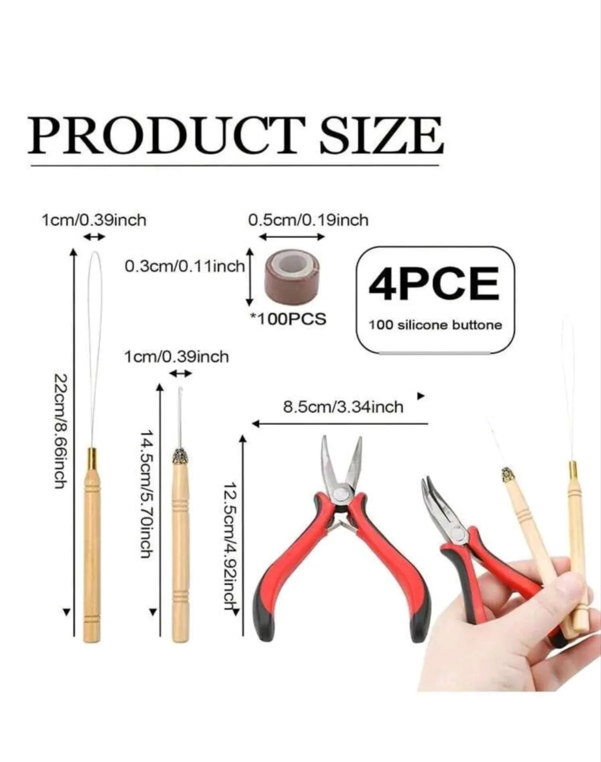 100PCS Hair Extension Tool Kit,  Black Gold Micro Rings, 1PC Micro Bead Plier, 1PC Hook Needle Threader