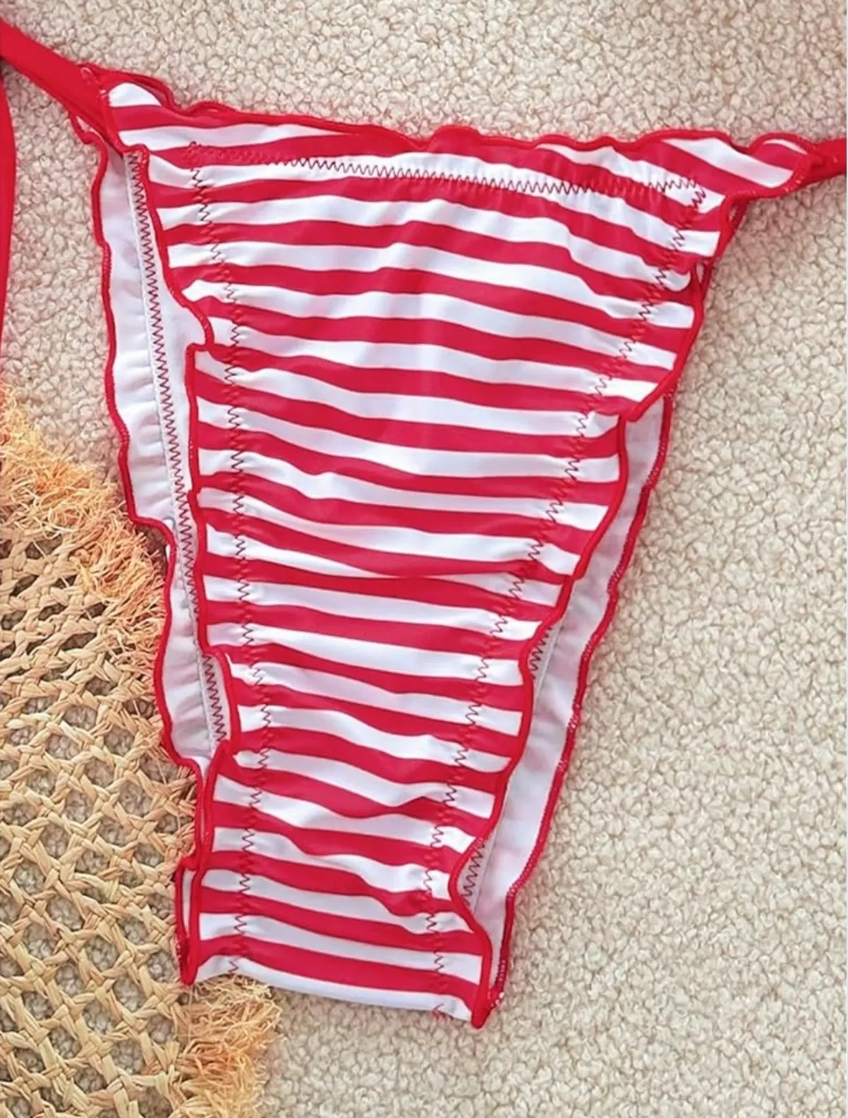 Women's 2 Piece Bikini Set Cherry Print Halter Triangle Summer Striped String Swimsuit - Size S