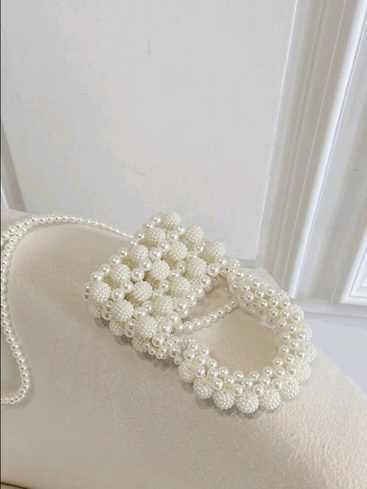 Girls Faux Pearl Beaded Square Bag