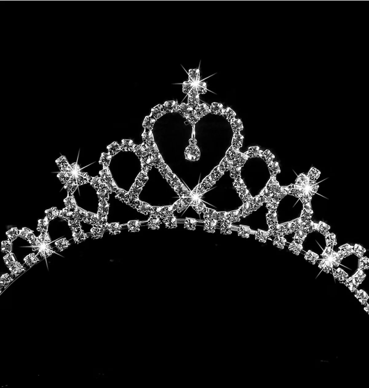 Tinksky Delicate Wedding Party Children Flower Girl Crystal Rhinestones Heart Shaped Crown Headband Tiara (Silver)