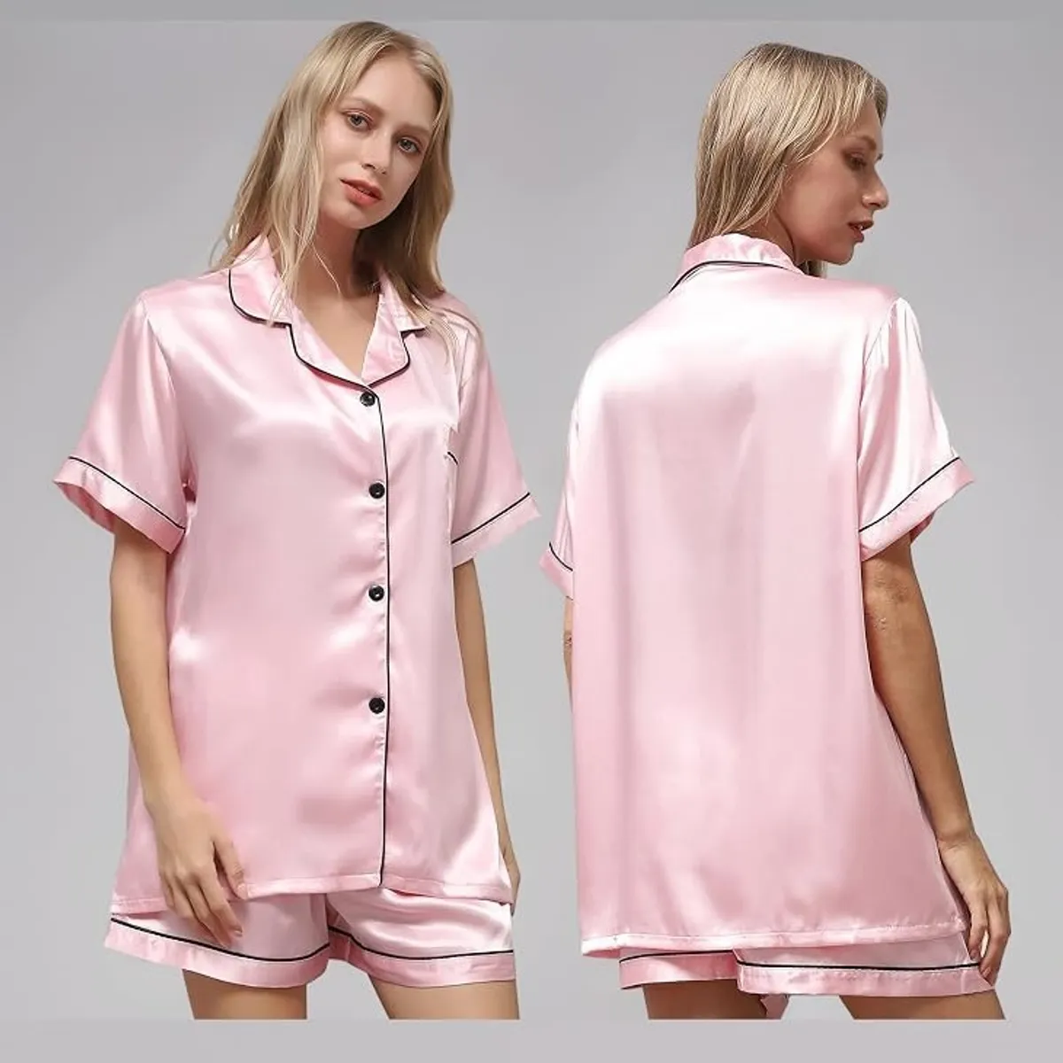 Women's Pink Satin Pajama Set - Size XL
