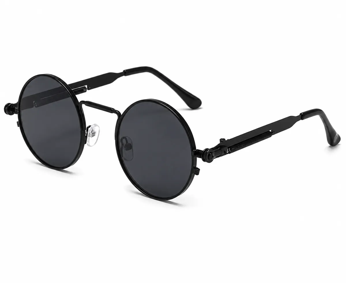 Retro Punk Round Sunglasses  Metal Frame, UV Protection | Unisex Men & Women | Black | Fashion Eyewear
