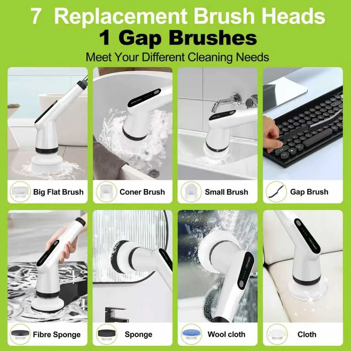 Electric Spin Scrubber (10-in-1 Scrubber with Retractable Long Handle)