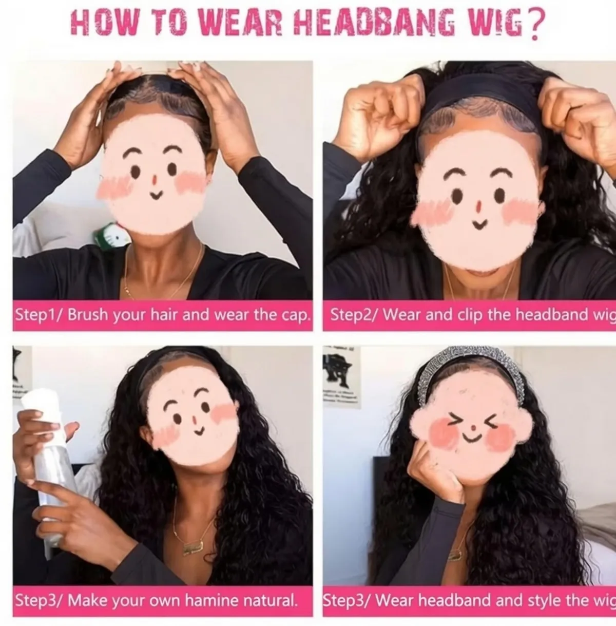 Wig Curly  With Headband Wigs For Women 18 Inch Water Wave Glueless Wig Synthetic Half Wig
